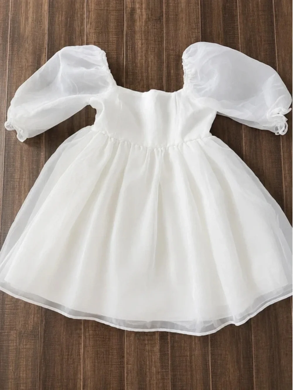 White Organza Puff Sleeve Babydoll Dress Women's Size S Cottagecore